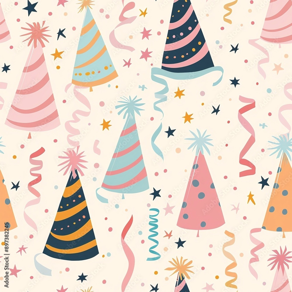 Birthday Party Hats with seamless pattern Birthday Party Hats with seamless pattern