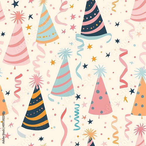 Birthday Party Hats with seamless pattern	