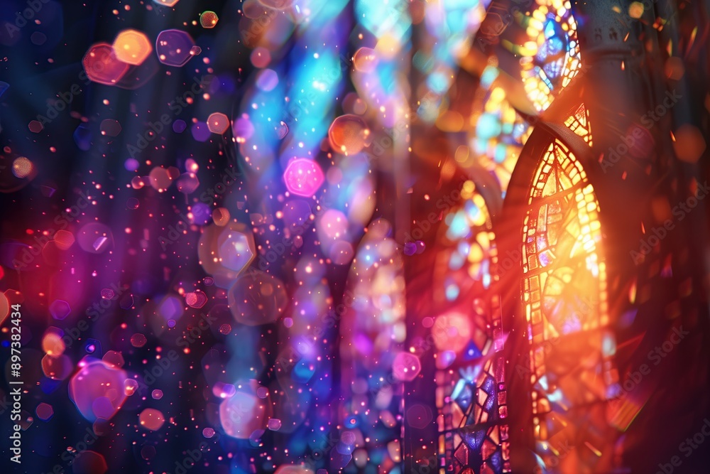 © Alien - abstract background of a stained glass window with bright rays of light