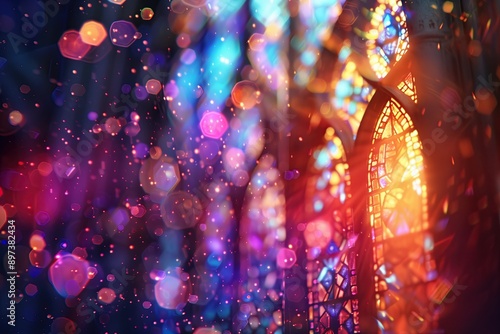 abstract background of a stained glass window with bright rays of light