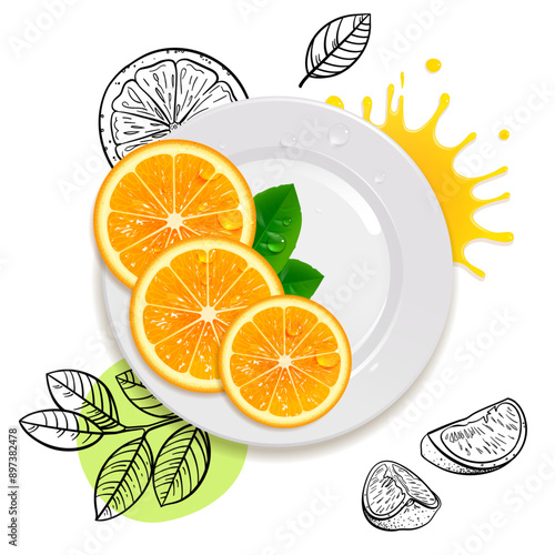 Juicy Orange Slices on a White Plate