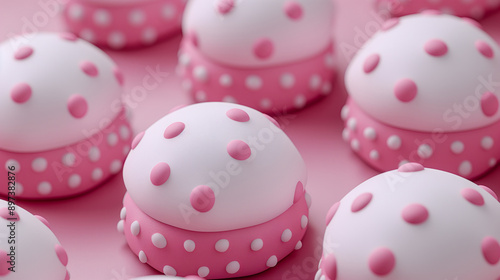 Pink Cakes: Close-Up 3D Render of Pink and White Polka Dot Cakes in Octane Style