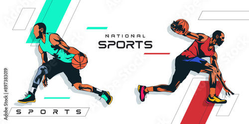 vector athlete sport basketball concept celebrating national sports day. basketball sport sports background. Male basketball player. Template design for national basketball game event