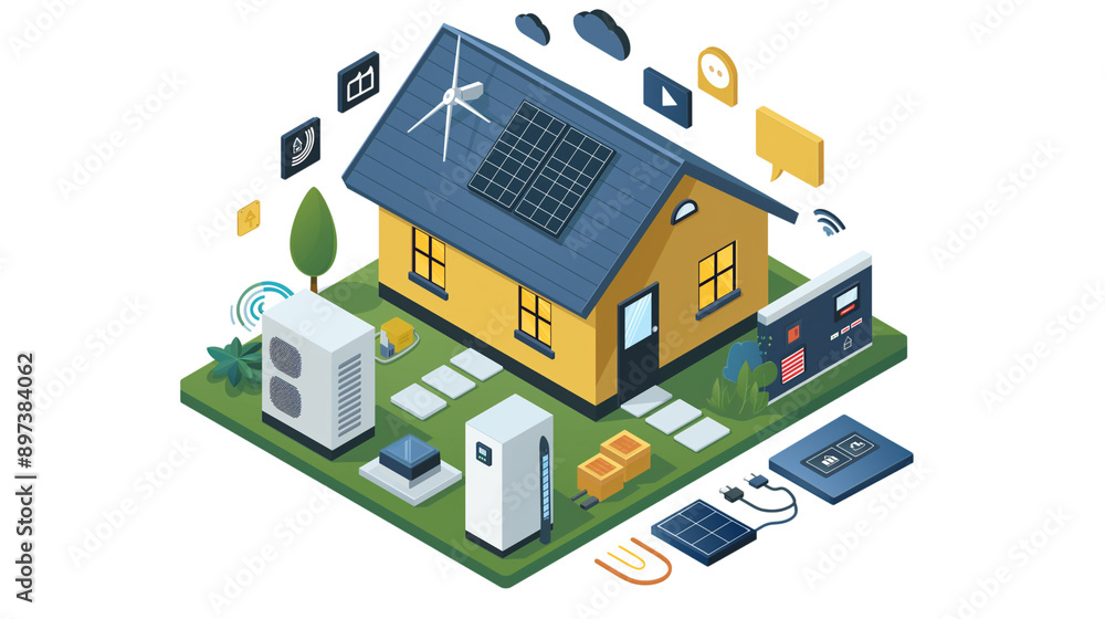 Home electricity battery energy storage system diagram 3D ,isometric Home electricity battery energy storage system diagram 3D ,isometric