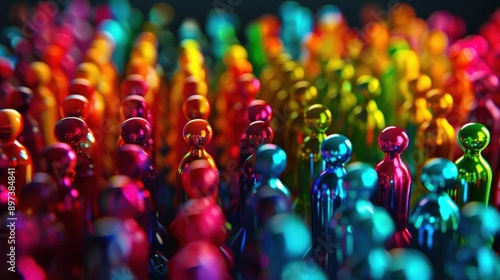 A Close-up Shot of a Vividly colored abstract crowd of people in an urban environment photo