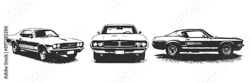 vintage car halftone 90s Retro grunge grain effect and stippling vector dots textured realistic illustration 