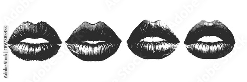 kiss lips y2k halftone 90s Retro grunge grain effect and stippling vector dots textured realistic illustration 