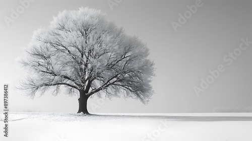 A serene and crisp photo of a minimalist black and white photograph with striking contrasts.  photo