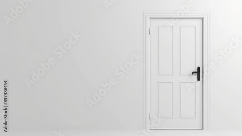 A cute cartoon Style ofA simple white door with a black handle