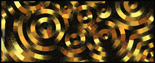 A vector illustration of An opulent blend of concentric gold and black swirls, creating an abstract, dynamic pattern.