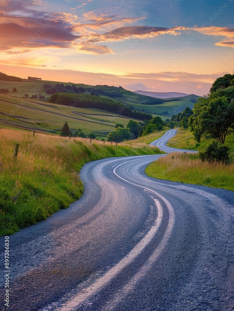 Winding Road Countryside Sunset Winding Road Countryside Sunset