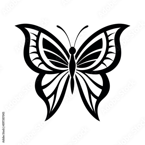 Silhouette of butterfly  vector line art illustration
