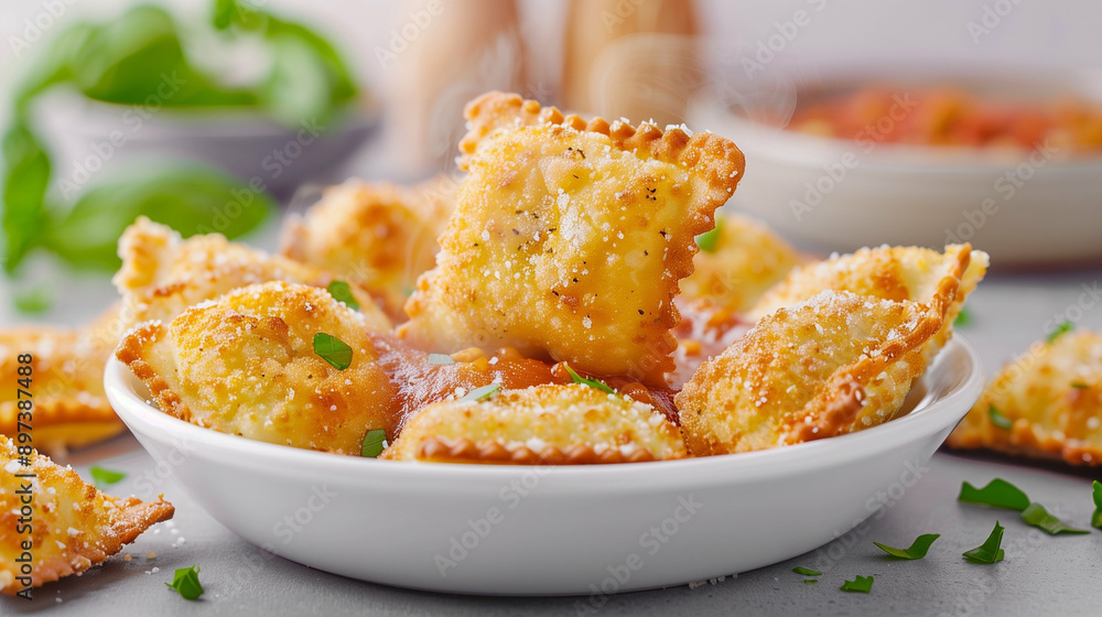 Delicious Ravioli Pasta Dish with Savory Filling Served for Dinner. Perfectly Cooked with a Golden Crisp and Garnished with Fresh Herbs Delicious Ravioli Pasta Dish with Savory Filling Served for Dinner. Perfectly Cooked with a Golden Crisp and Garnished with Fresh Herbs