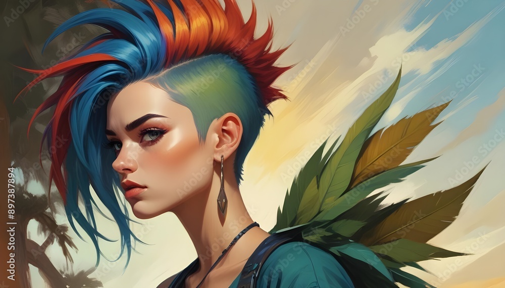 Beautiful and stylish woman with a colorful moican hairstyle.. Beautiful and stylish woman with a colorful moican hairstyle..