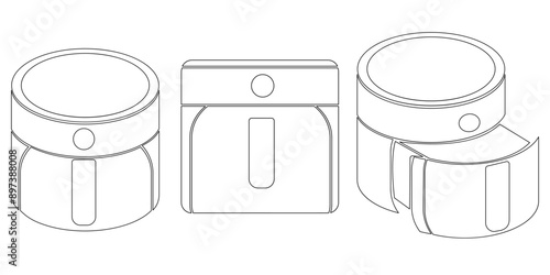 Set of contours of a multi-oven from different angles, outline icons of kitchen appliances