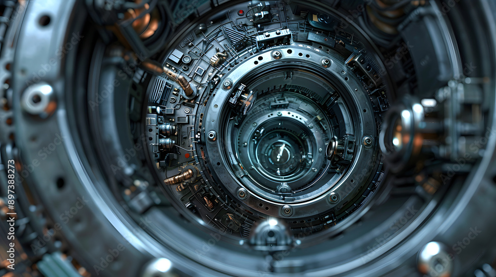 Close-up view of a mechanical AI robotic eye. Close-up view of a mechanical AI robotic eye.