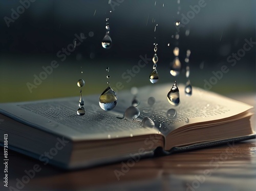  rain drop on the book photo