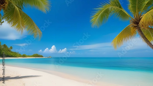 Fototapeta Naklejka Na Ścianę i Meble -  Sunny tropical Caribbean beach with palm trees
