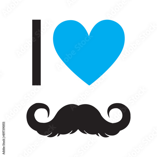 Icono de un bigotes con un corazón celeste. Vector