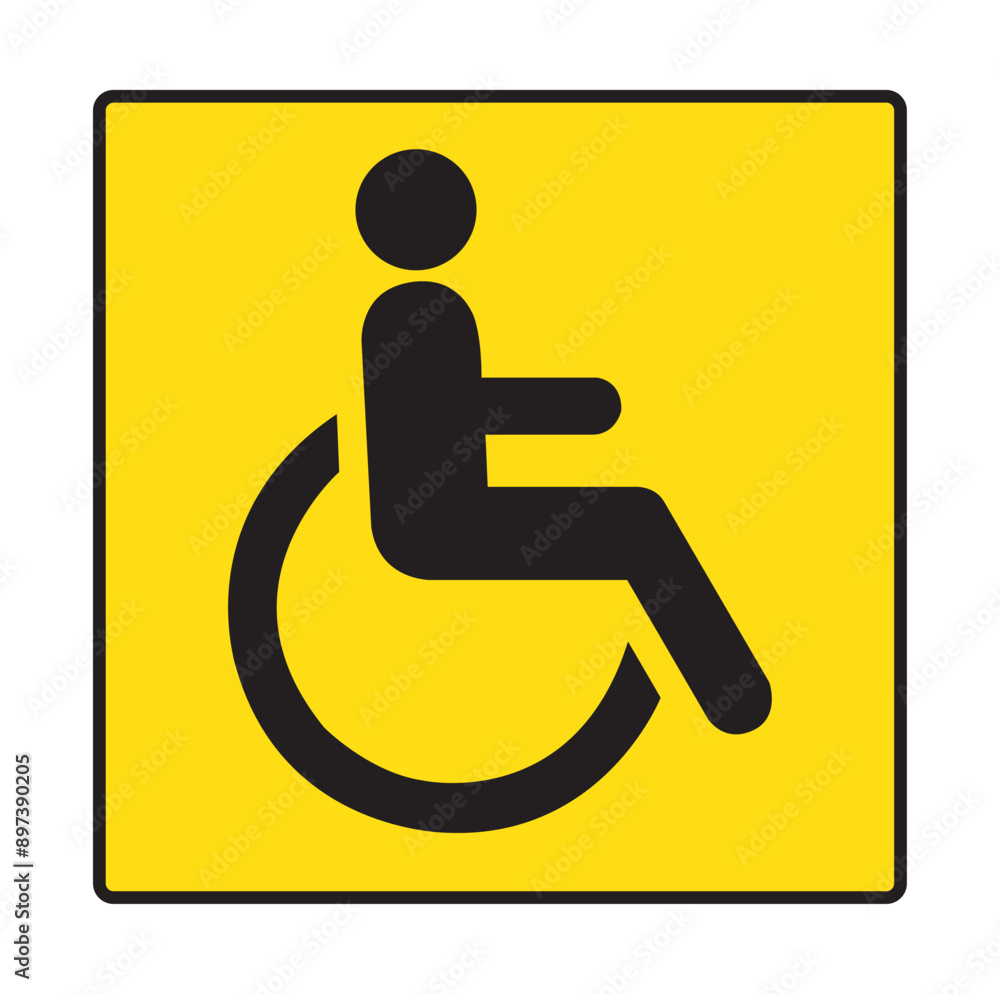 Icono Ilustración de una persona en silla de rueda en negro y amarillo. Vector Icono Ilustración de una persona en silla de rueda en negro y amarillo. Vector