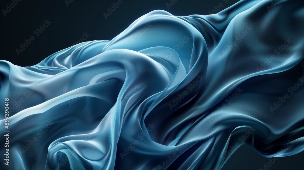 Obraz premium Luxurious flow of elegant blue silk fabric, exuding movement and opulence