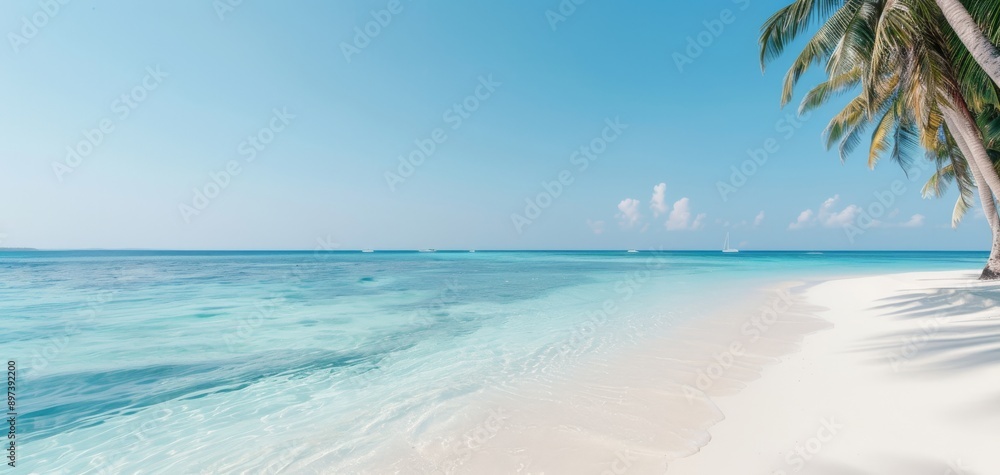 A stunning summer vacation background of a tropical beach in the Maldives, with palm trees swaying against a blue sky, capturing the serene and picturesque nature of the islands. A stunning summer vacation background of a tropical beach in the Maldives, with palm trees swaying against a blue sky, capturing the serene and picturesque nature of the islands.