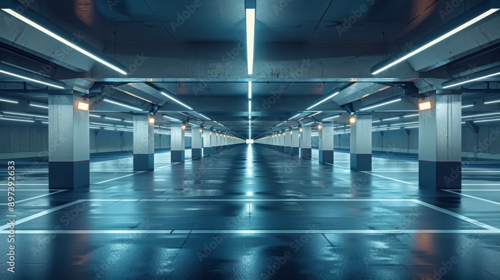 High-quality 3D render of a spacious car parking podium, featuring a sleek and minimalistic design with soft lighting, captured in 8k resolution for a premium look High-quality 3D render of a spacious car parking podium, featuring a sleek and minimalistic design with soft lighting, captured in 8k resolution for a premium look