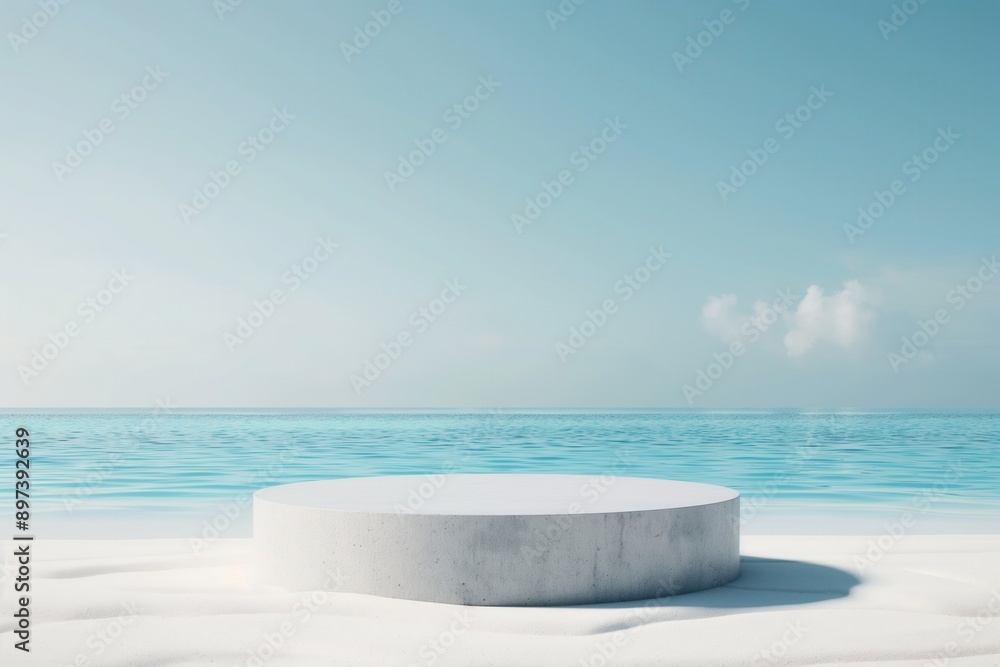 Minimalist White Podium on Tranquil Beach Minimalist White Podium on Tranquil Beach