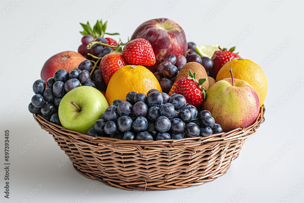 Photograph of a Fruit Basket: A colorful fruit basket with assorted fruits. Photograph of a Fruit Basket: A colorful fruit basket with assorted fruits.
