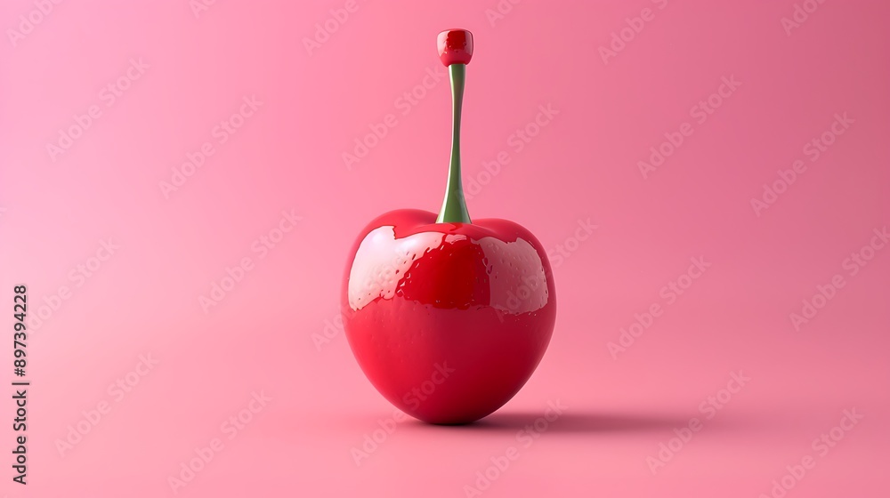 Obraz premium Glossy Red Cherry on Pink Background