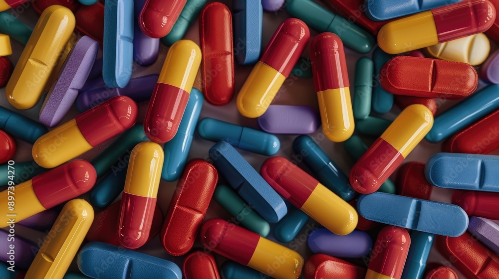 Variety of colored frame shaped pills Variety of colored frame shaped pills