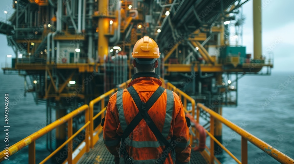 Concept of danger and risk, as the man is wearing a hard hat and safety gear Concept of danger and risk, as the man is wearing a hard hat and safety gear