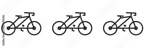 A set of bicycle parking place icons. A sign allowing cycling and its parking on a special territory.
