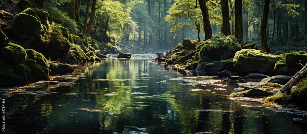 Waterfall in the middle of a beautiful forest with a turquoise pool Waterfall in the middle of a beautiful forest with a turquoise pool