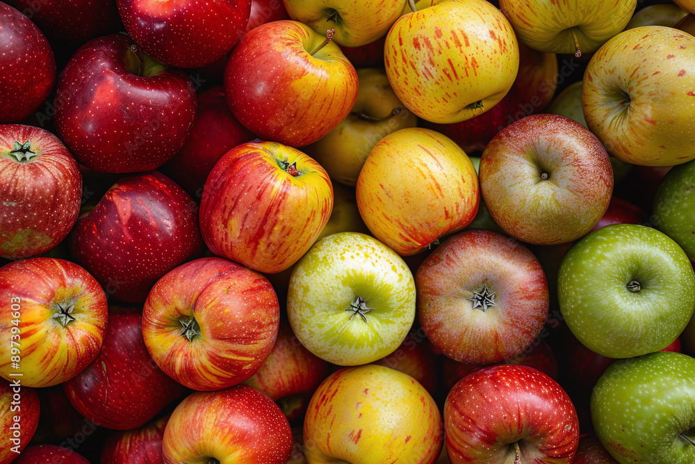 Photograph of a Pile of Apples: A variety of apples piled up. Photograph of a Pile of Apples: A variety of apples piled up.