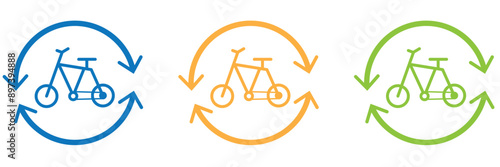 A bicycle icon for an urban environment. A modern bike, a set of icons. Bicycle parking on a special territory. 