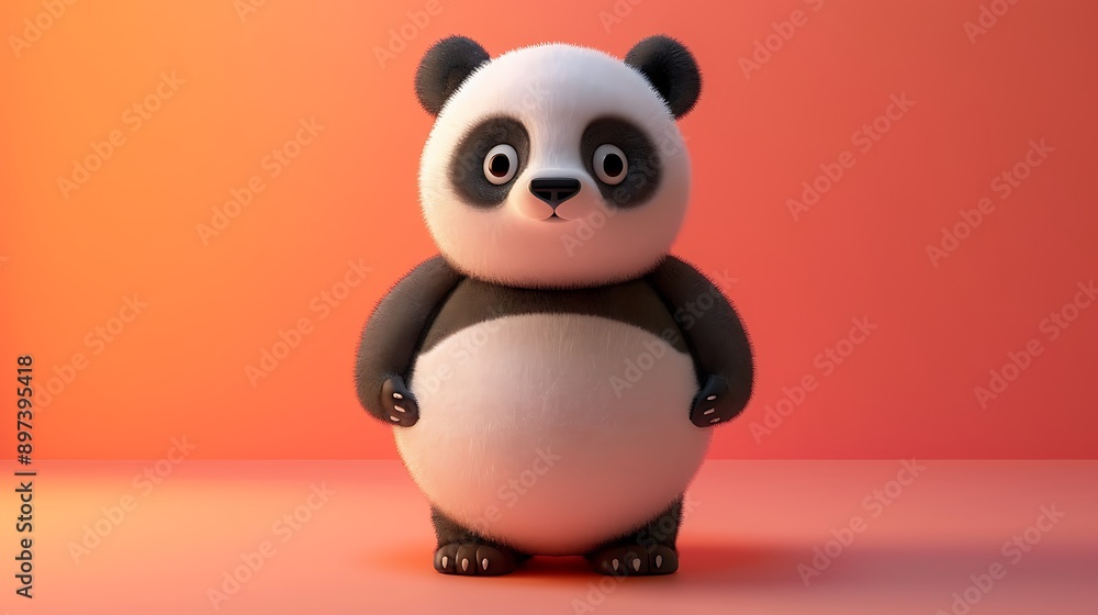 Adorable Panda Cub Sitting on Pink Background Adorable Panda Cub Sitting on Pink Background