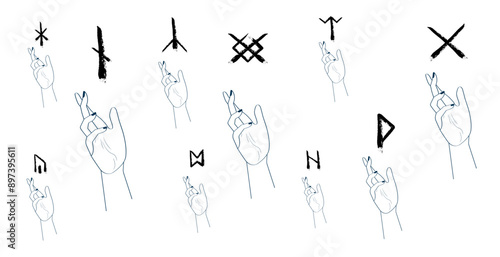 Rune. Hand Drawn Wax Chalk Texture, Mystical, Esoteric, Occult, Magic Glyphs with Hand