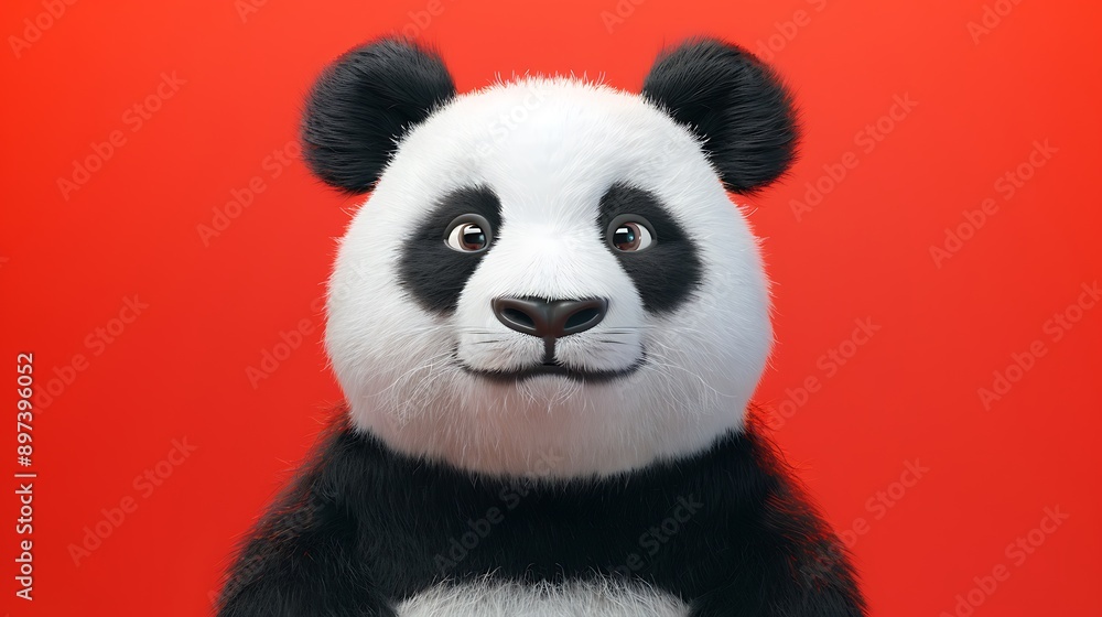 Adorable Panda Cub Sitting on Pink Background Adorable Panda Cub Sitting on Pink Background
