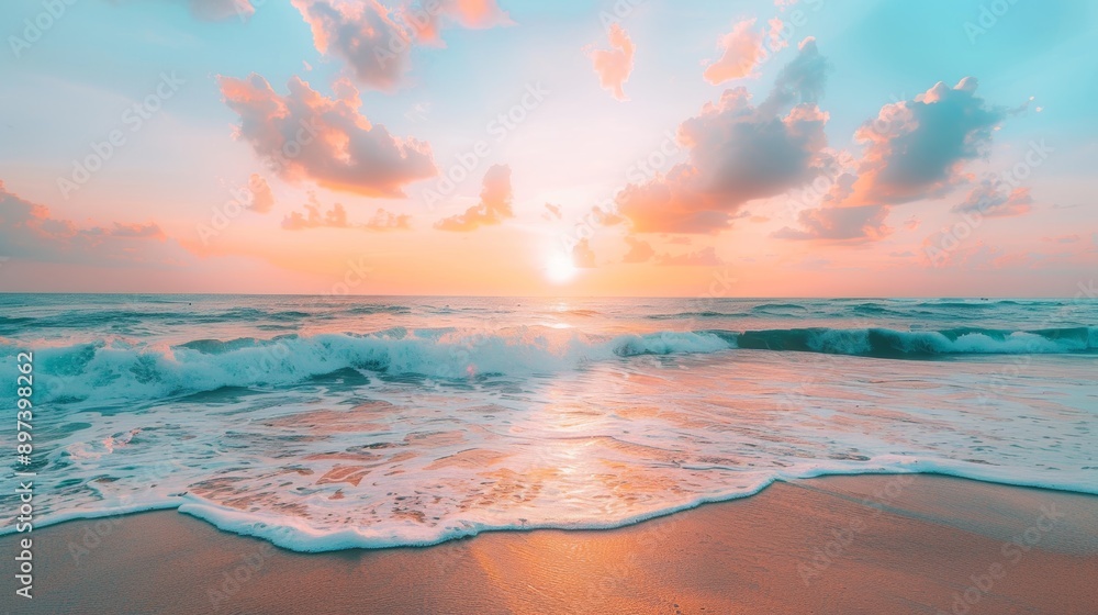 Serene beach sunset with vibrant sky and gentle waves Serene beach sunset with vibrant sky and gentle waves