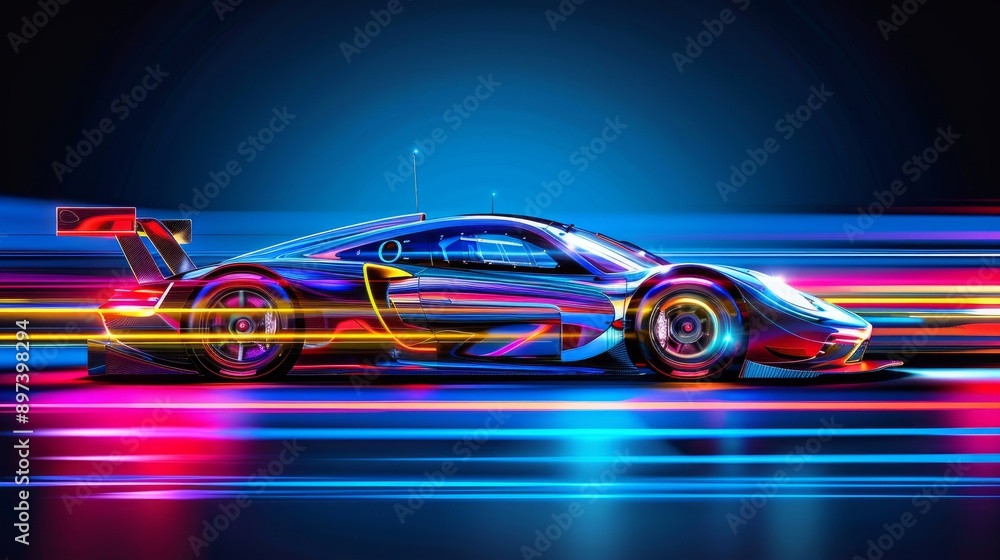 Modern Futuristic Car in Motion with Light Trails. Automotive Motion blur Modern Futuristic Car in Motion with Light Trails. Automotive Motion blur