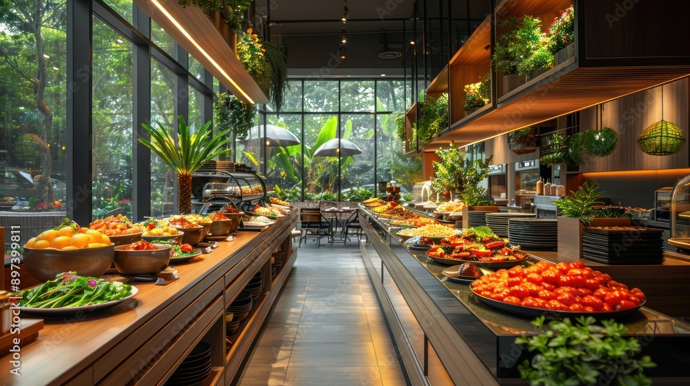 Restaurant Buffet Spread with Fresh Produce