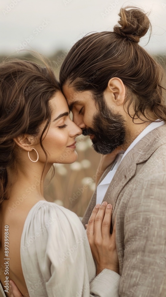 A man and woman are hugging in a field A man and woman are hugging in a field