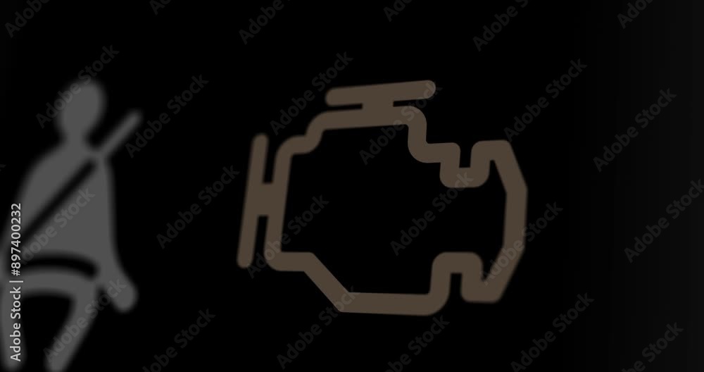 Engine check car dashboard warning light, blinking icon, motor problem, footage Engine check car dashboard warning light, blinking icon, motor problem, footage