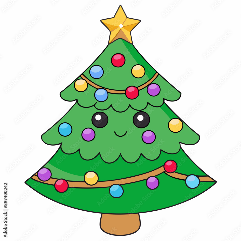 Beautifully decorated Christmas tree illustration vector on white background perfect for festive designs Beautifully decorated Christmas tree illustration vector on white background perfect for festive designs