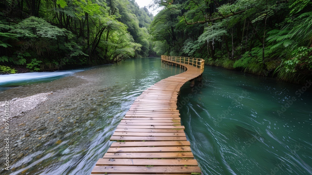 Tranquil River and Wooden Bridge in Lush Forest - World Photography Day Serenity Tranquil River and Wooden Bridge in Lush Forest - World Photography Day Serenity