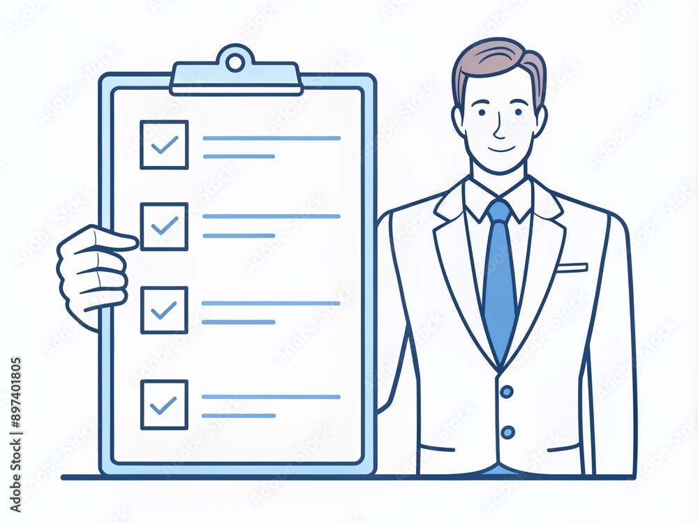Digital businessman holding virtual checklist Digital businessman holding virtual checklist