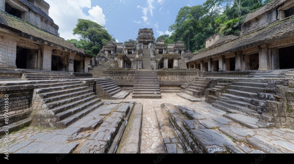 Obraz premium Mystical Ancient Ruin: Stone Carvings in Jungle Paradise | World Photography Day Historical Wonder