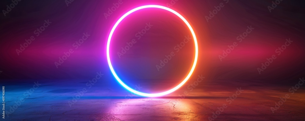 High tech 3D neon wave ring with electric crimson and sky blue strands intertwined in a glowing circle creating a dynamic and futuristic look High tech 3D neon wave ring with electric crimson and sky blue strands intertwined in a glowing circle creating a dynamic and futuristic look