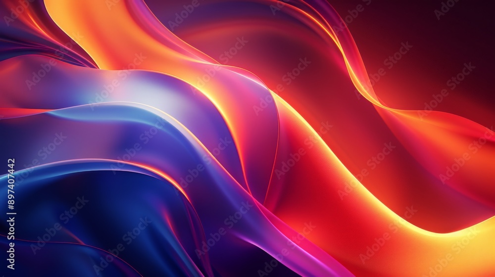 Obraz premium Abstract background with flowing shapes in red orange and blue colors, creating a vibrant and dynamic composition